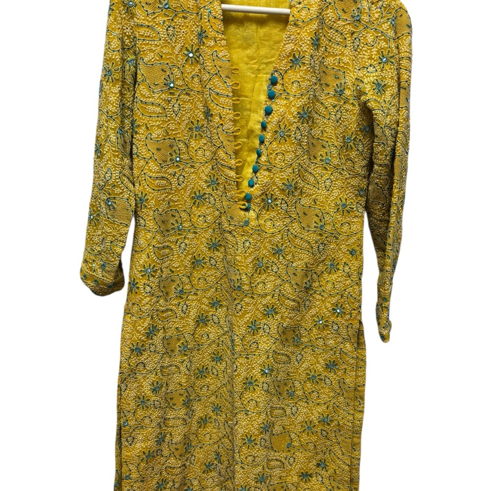 Source Unknown Yellow Embroidered Long Tunic Dres… - image 7